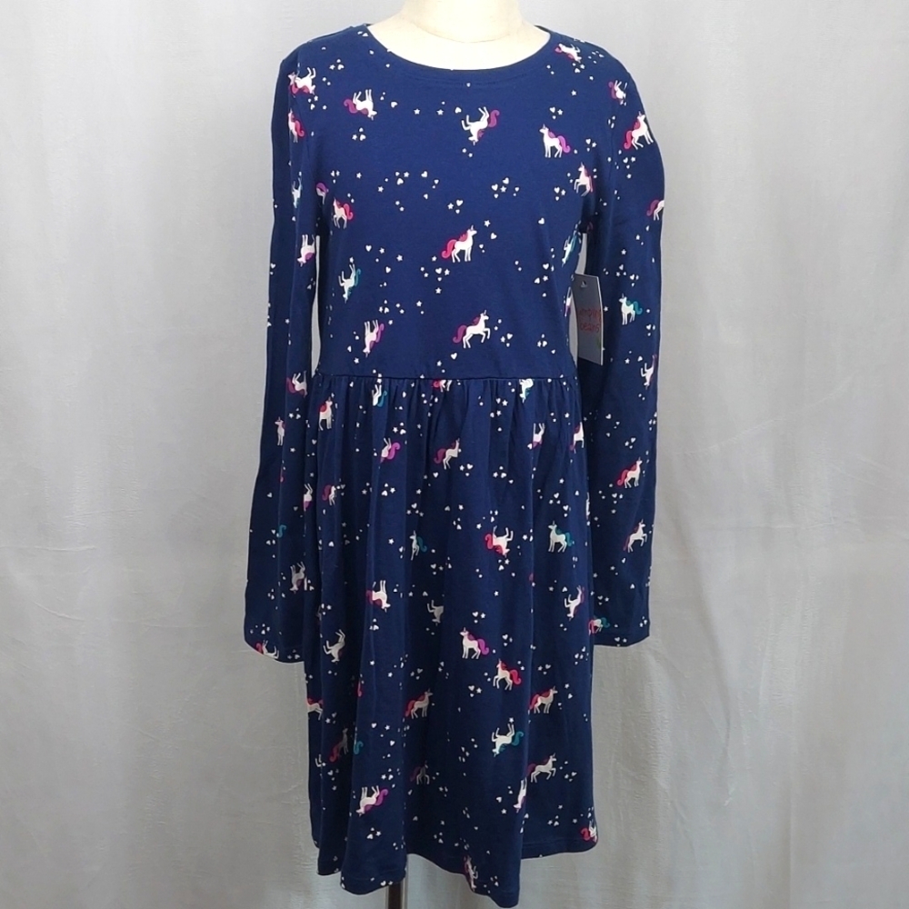 Jumping Beans Casual Long Sleeve Dress - blue star unicorn - Sz 12